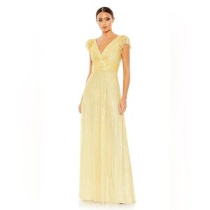 Alluring V-neckline A-line Dress by Mac Duggal in Buttercream - worn only once!